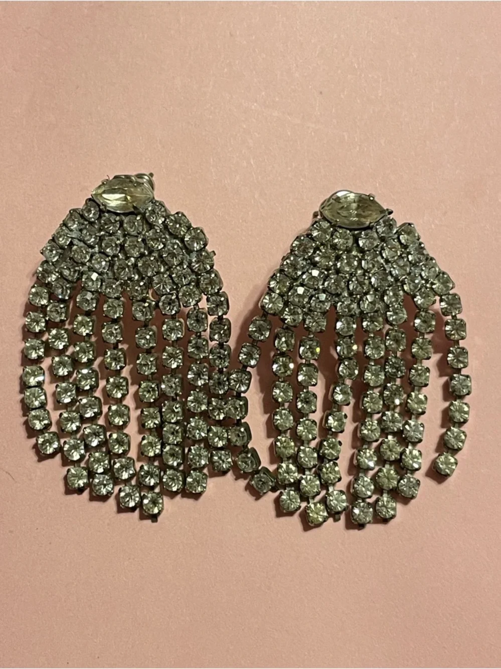 Vintage Rhinestone JELLYFISH Dangling Waterfall Pierced Earrings #9316